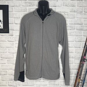 Lands End Grey & Black Zip Up Fleece Jacket Size XL